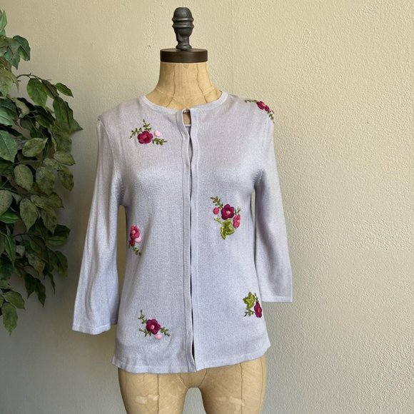 CARRIE FORBES 80'S Vintage Floral Embroidered Cardigan - Picture 1 of 8